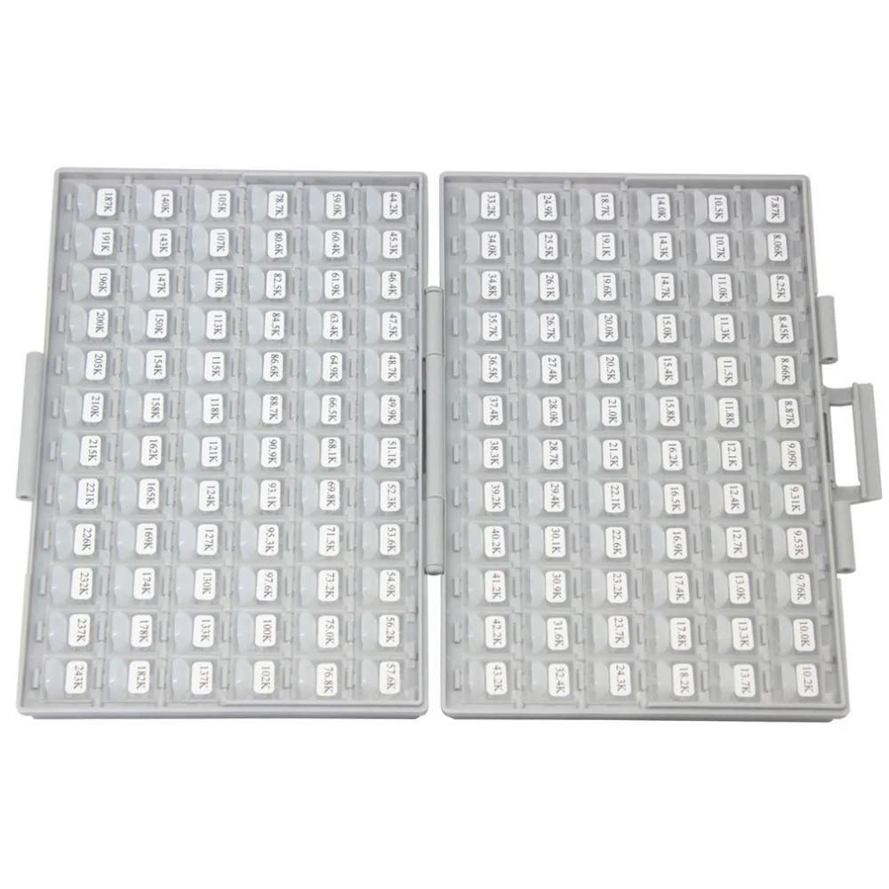 AideTek 1206 ตัวต้านทานชุดกล่อง E96 Series 1% RoHS 491 V x 100 pcs จัดจำหน่าย 4 กล่อง - พลาสติกทั้งหมด organizzation เก็บ R12E96100