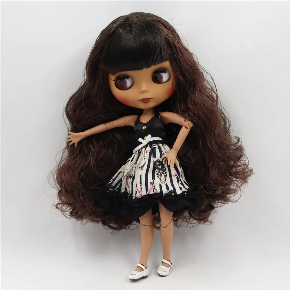 ICY DBS Blyth doll Black skin Matte face Joint body black mixed brown hair. No.BL950/0222