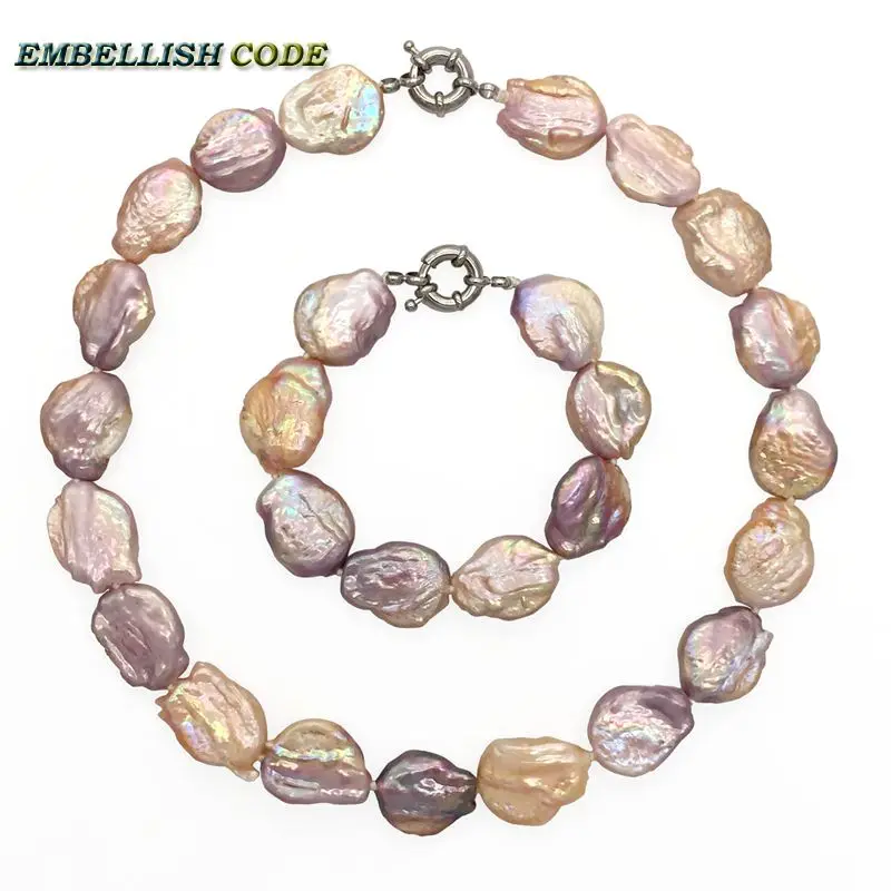 special Rainbow baroque irregular pearls necklace bracelet set Mixed mixture color big size cultured pearls elegant for women