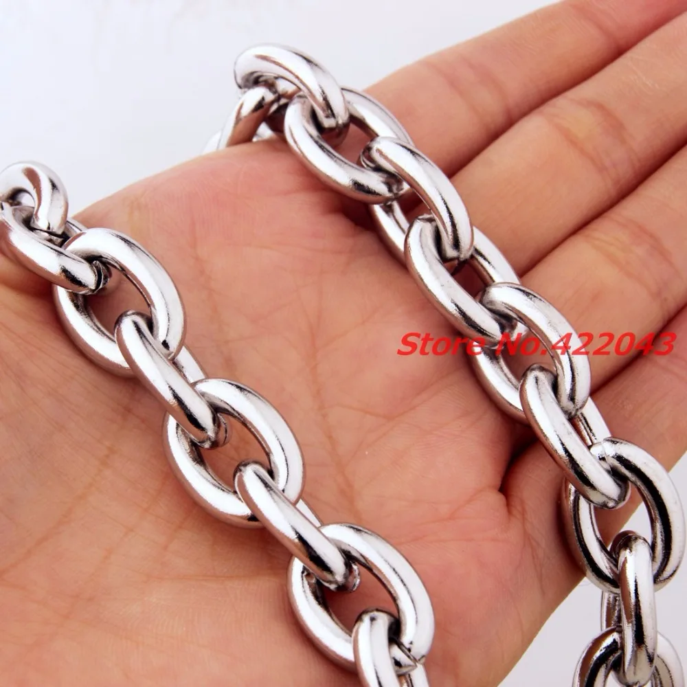 Granny Chic 8/11/13/15mm Mens Chain Silver Gold Black color Stainless Steel Big O Oval Chain Necklace Top quality Jewelry