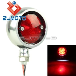 Silver Motorcycle Retro LED Tail Light For Harley Honda Yamaha Suzuki Cafe Racer Chopper Red Stop Rear Light Taillight