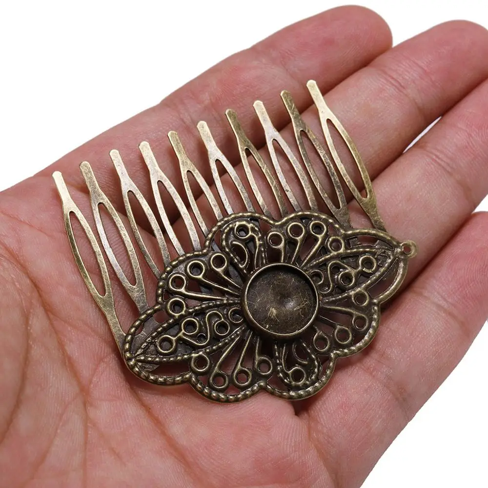 5pcs/lot 52*56mm Fit 12mm Glass Cabochons Base DIY Hair Comb Findings Hairpins Supplies For Jewelry Making Women Charm Barrettes