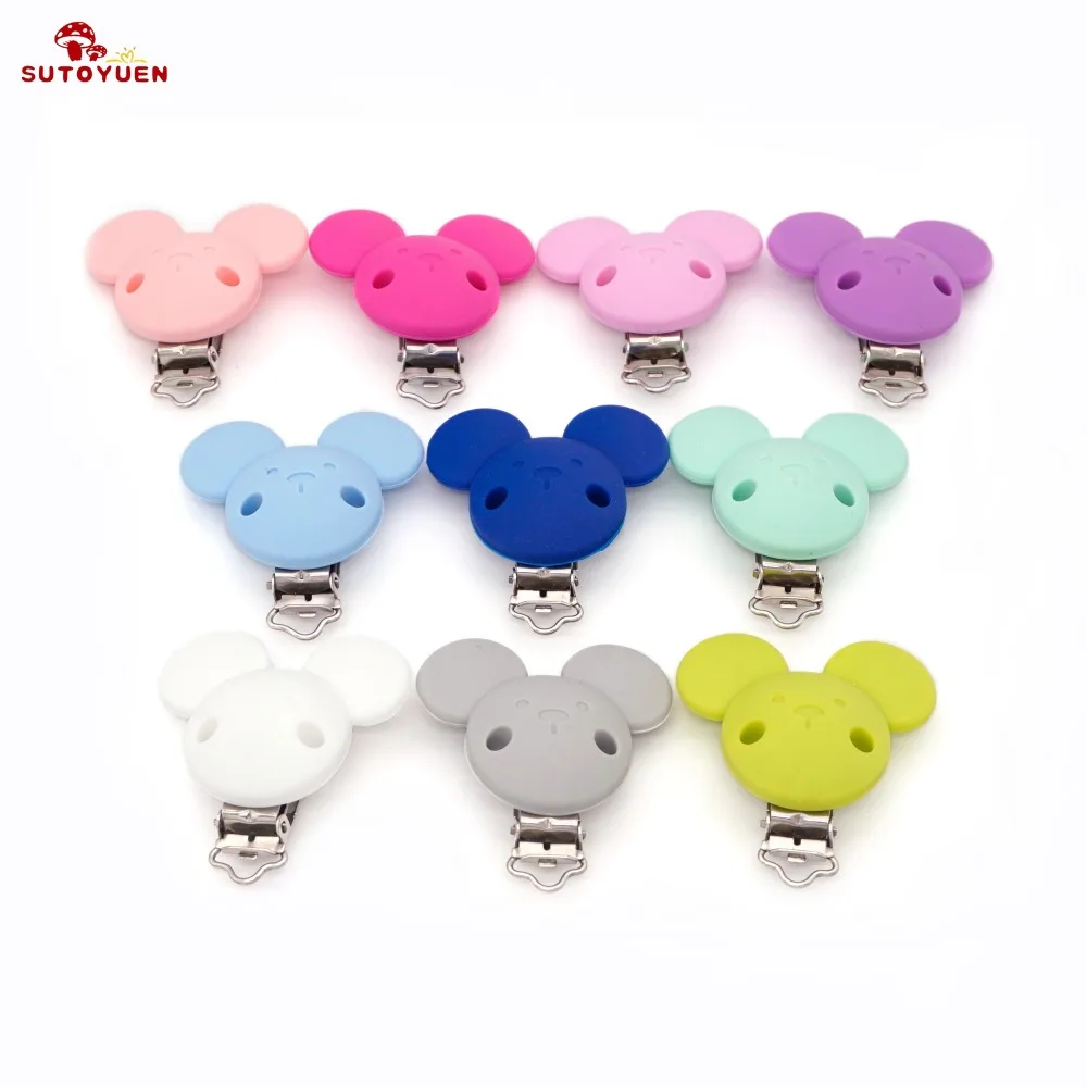 Sutoyuen 10pcs Pacifier Clip Cartoon Animals Mickey BPA Free Silicone Teethers DIY Nursing Soother Suspender Clips Holder