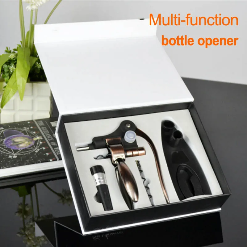 

Multi-function portable bottle opener Hot Sale Party Red Wine Opener, tin foil cutter,vacuum wine stopper,base bracket,drill bit