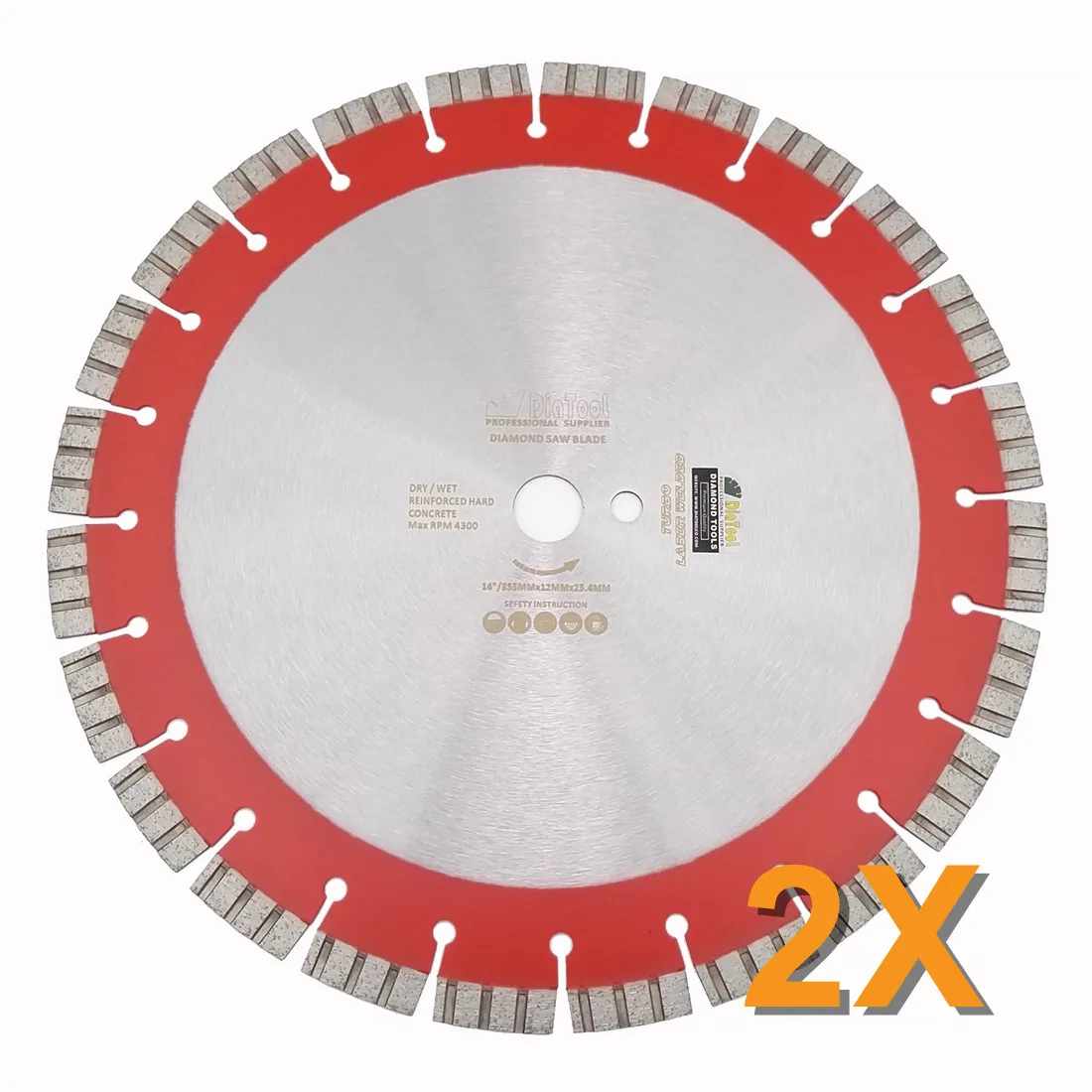 

DIATOOL 2pcs 358MM Professional Laser welded High Turbo Diamond Saw Blade Diamond Wheel Cutting Reinforced concrete Disc