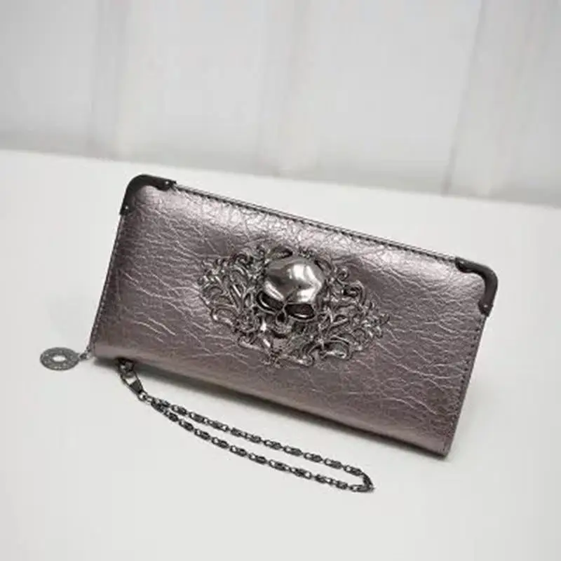 New Vintage Skull Ladies Long Handbag Zipper Wallet Skeleton Purse Clutch Card Holder Wallet carteira feminina handbag