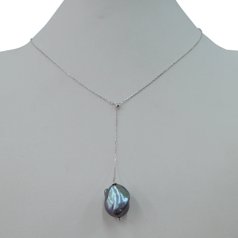 100% nature freshwater pearl pendant necklace,925 silver chain-13-16 mm big baroque pearl pendant necklace,silver and gold color