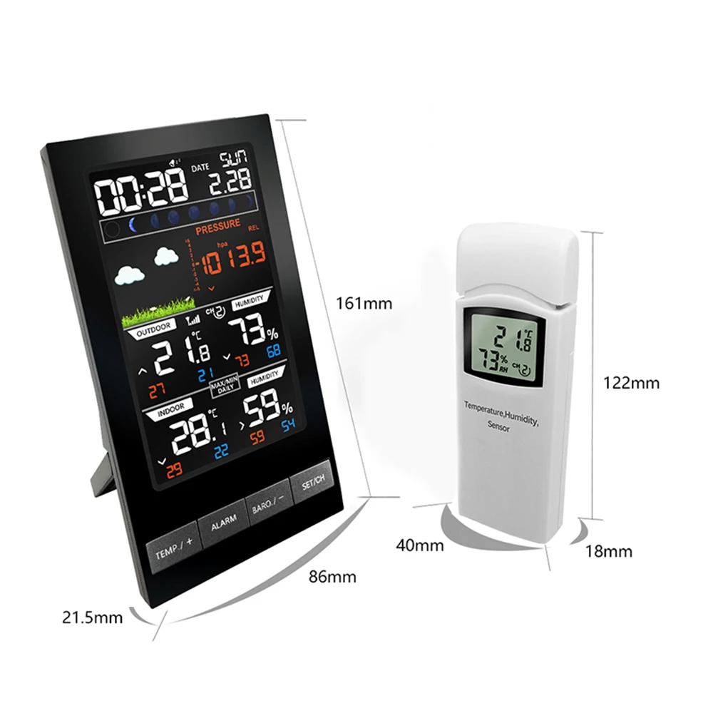 Digital Alarm Wall Clock Weather Station Indoor Outdoor Temperature Humidity Pressure Wind Weather Forecast 3 Outdoor Sensors