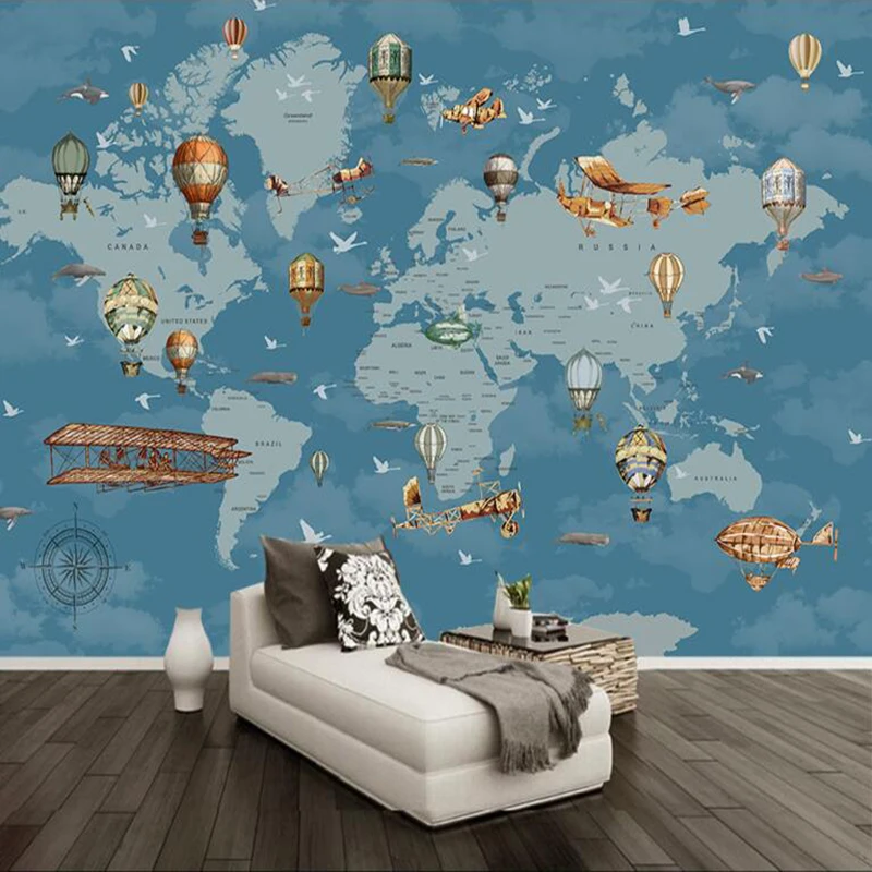 

Decorative wallpaper series Cartoon world map background wall