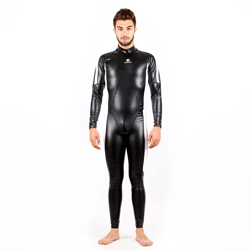HXBY Back Zipper PU Waterproof One Piece Professional Swim Suit Men Long Sleeve Lycra Full Body Surfing Bathing Beach SwimWear