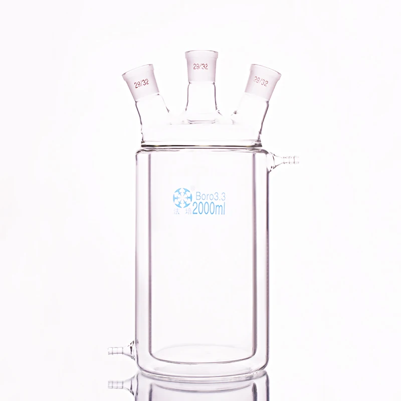 

Double-deck cylindrical three-necked flat bottom flask,Capacity 2000ml,Joint 29/32,Mezzanine jacketed reactor bottle