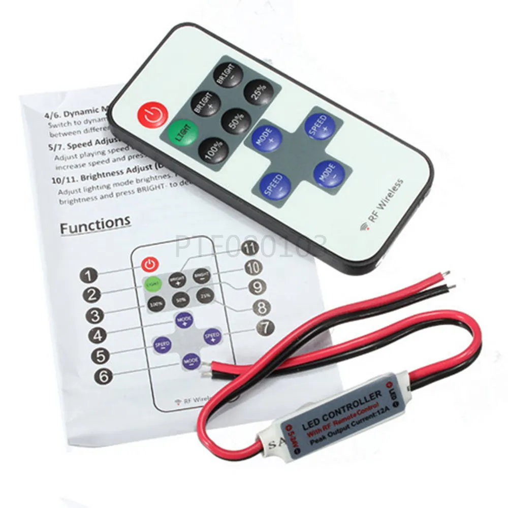 Mini DC12V Led Controller Dimmer 12A Wireless RF Remote to Control Single Color Strip Lighting 3528 5050 led strip