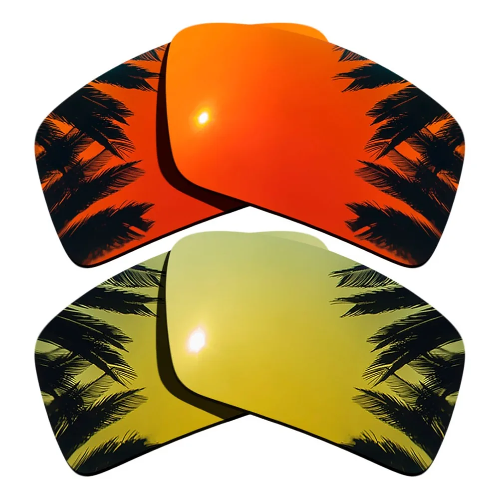 (Orange Red Mirrored+24K Gold Mirrored Coating) 2-Pairs Polarized Replacement Lenses for Eyepatch 2 100% UVA & UVB Protection