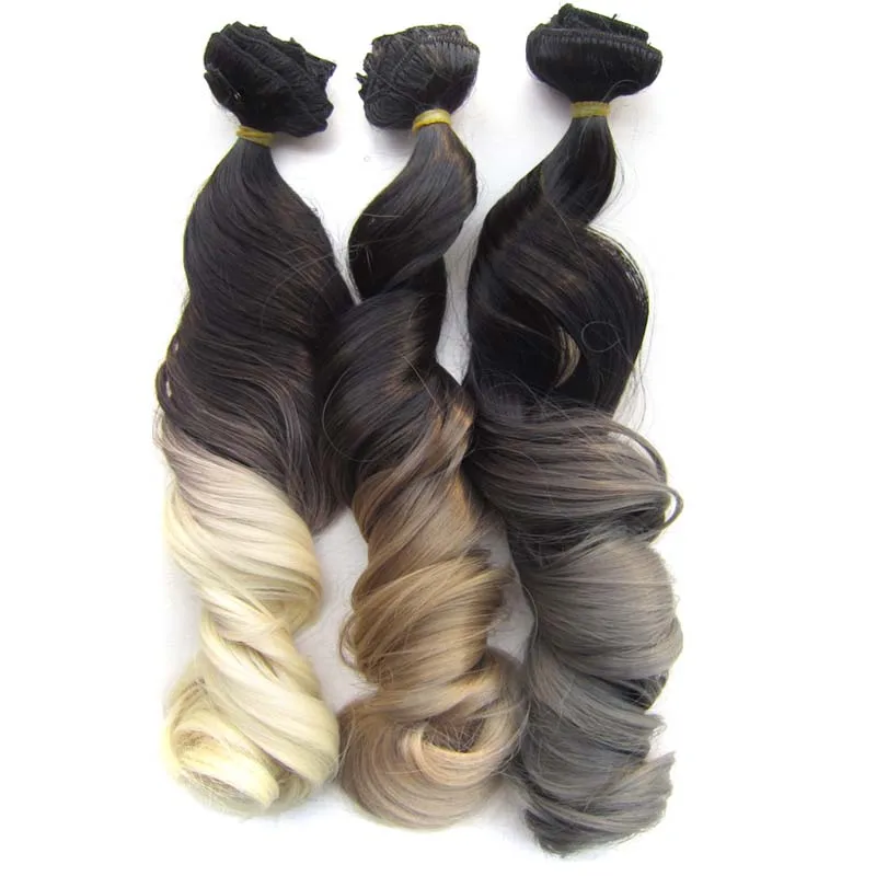 Jeedou Synthetic Wavy Hair Clip In Hair Extensions 7Pcs/set Natural Black Gray Ombre Color High Temperature Fiber Hairpieces