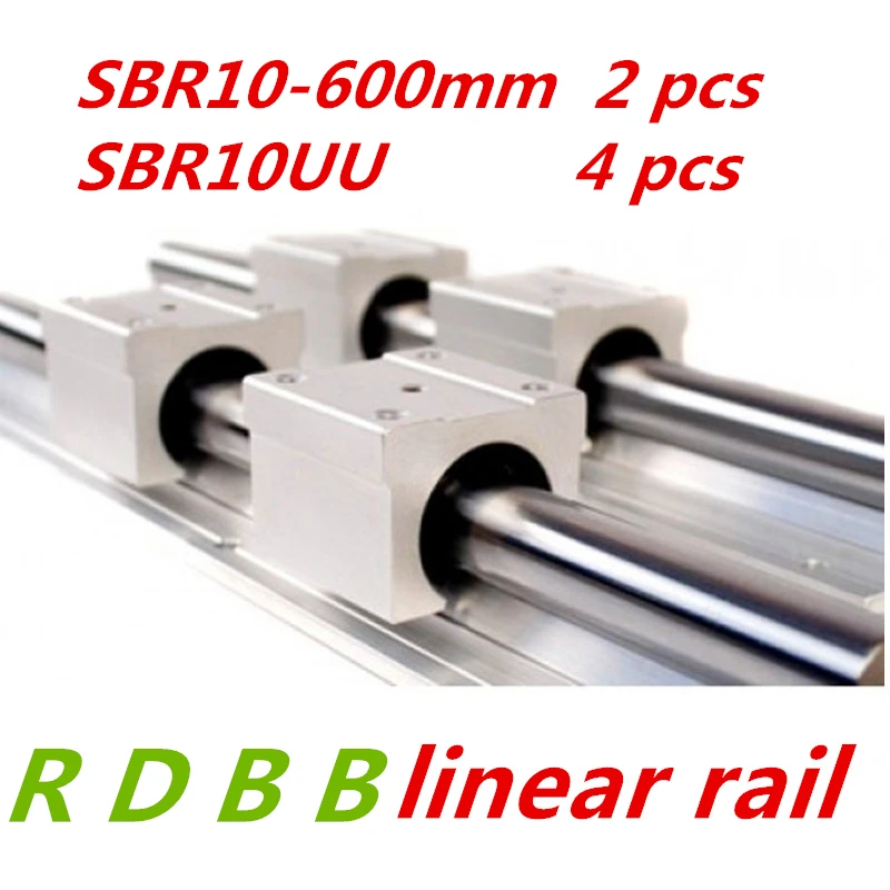 

NEW 2pcs SBR10 600mm linear rail support with 4pcs SBR10UU linear guide auminum bearing sliding block cnc parts