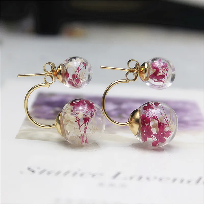 New design fashion brand jewelry Hook Dried Gypsophila flowers glass beads double imitation pearl earrings for girl .