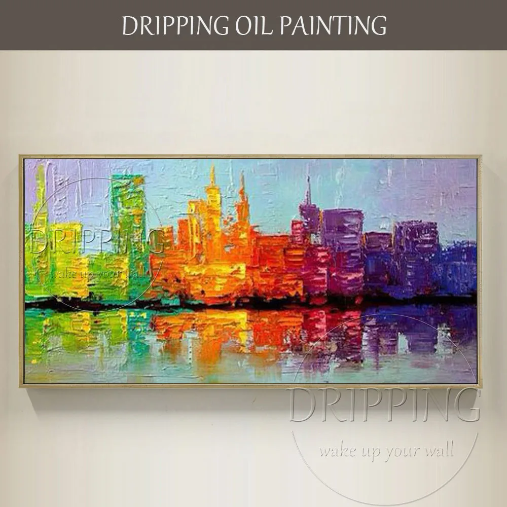 Skilled Artist Hand-painted High Quality Modern Abstract Cityscape Oil Painting Knife Painting Textured City Oil Painting