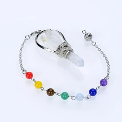 New 1Pc  Natural White Crystal Stone Angel Pendant Pendulum with 7 Beads Chakra Chain Reiki Healing Fashion Jewelry