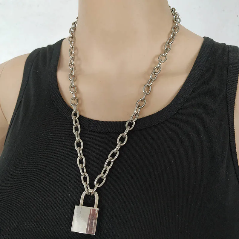 Women Jewelry Silver Color PadLock Pendant Necklace Brand New Stainless Steel Rolo Cable Chain Necklace Friendship Gifts