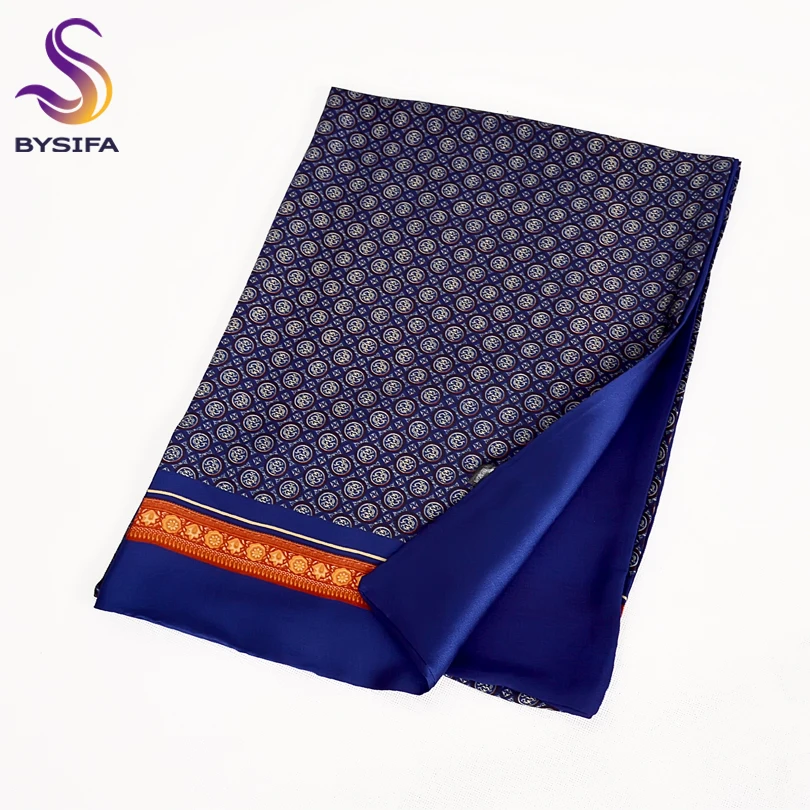 [BYSIFA] 2018 New Brand Men Scarves Autumn Winter Fashion Male Warm Navy Blue Long Silk Scarf Cravat High Quality Scarf 170*30cm