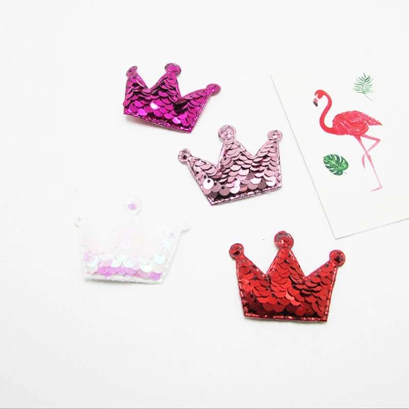 50 pcs/lot 3.8*5.5CM sewing patch Shiny/Glittered sequin Crown Padded Appliques Mix Five Colors for Bows