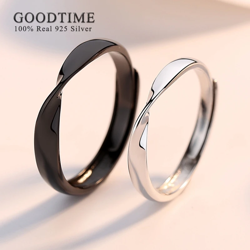 

Hipster Mobius Sterling 925 Silver Rings For Lover Couple Gift Black White Simple Style Adjustable Wedding Engagement Rings