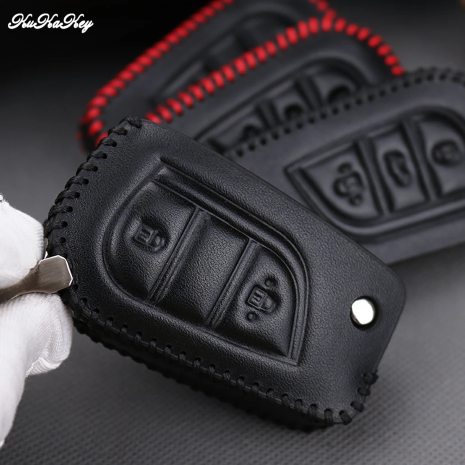 Leather Car Key Case Cover For Toyota Hilux Corolla avensis Prado Fortuner RAV4 CHR Protection Key Shell Skin Bag Only case