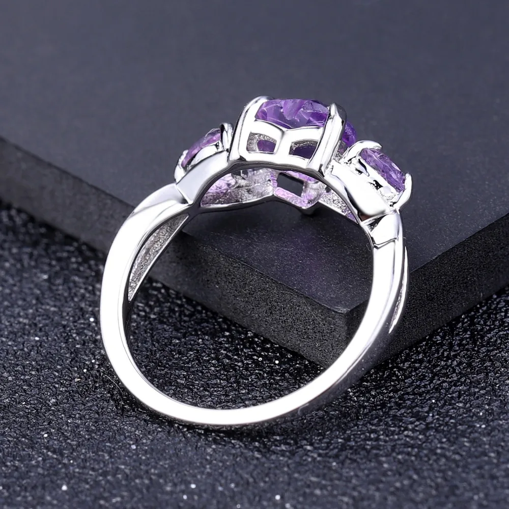 GEM\'S BALLET 925 Sterling Silver February Birthstone Ring 1.71Ct Natural Amethyst Heart Rings For Women Valentine\'s Day Jewelry