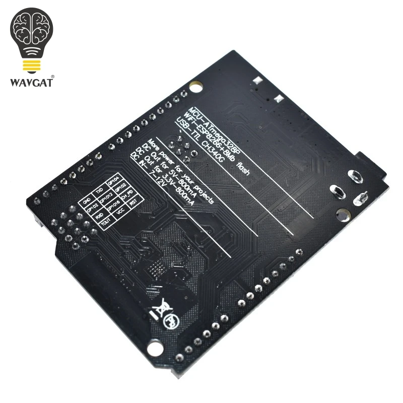 WAVGAT UNO R3 + WiFi ATmega328P + ESP8266 (32 mo de mémoire) USB-TTL CH340G pour Arduino Uno NodeMCU WeMos ESP8266 une nouveauté