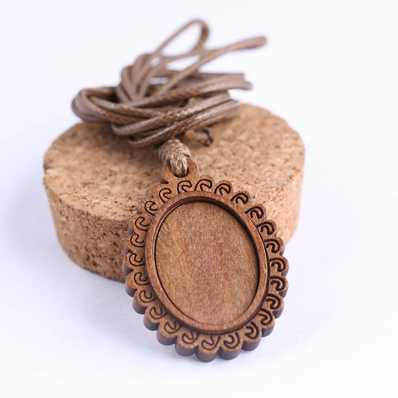 

reidgaller 5pcs 18x25mm oval wood pendant cabochon base settings diy blank necklace trays for jewelry making