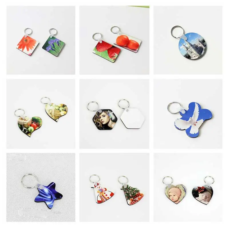 

sublimation mdf keychains heart round rectangle square ellipse key ring for hot transfer printing DIY blank material 100pcs/lot