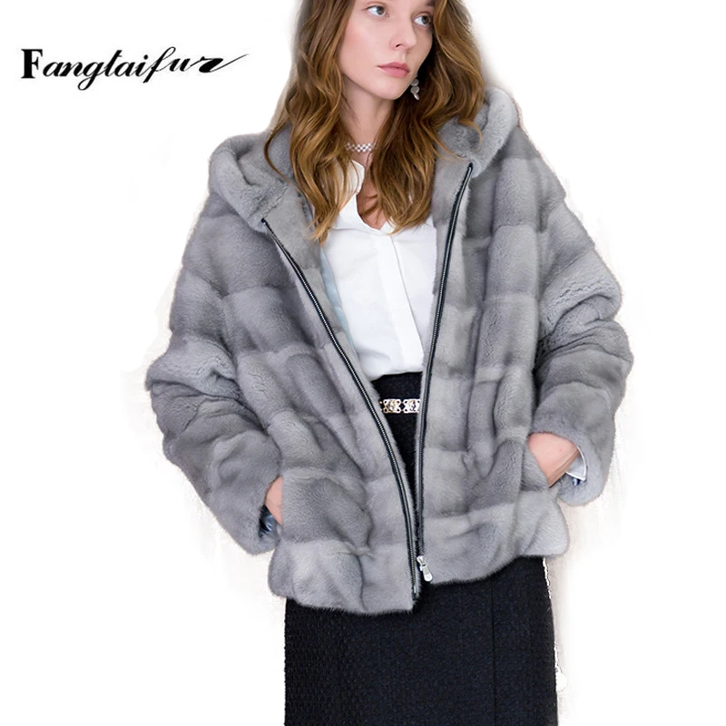 

Fang Tai Fur Import Copenhagen Velvet Mink Fur Coat With Hat Short Mink Coat Sapphire Original Color Real Mink Fur Coats