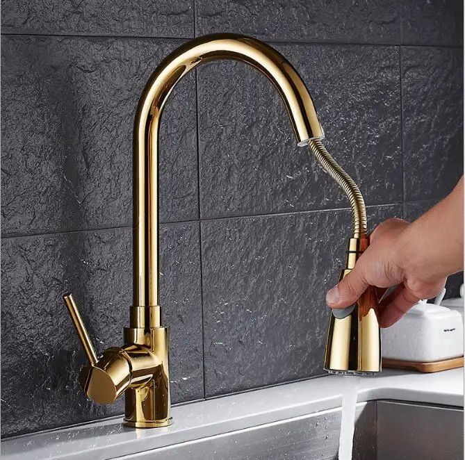 Küche Wasserhahn Herausziehen Küche Hahn Einzigen Handgriff Single Loch 360 Drehen Kupfer Chrom/Nickel/Gold Swivel waschbecken Mischbatterie