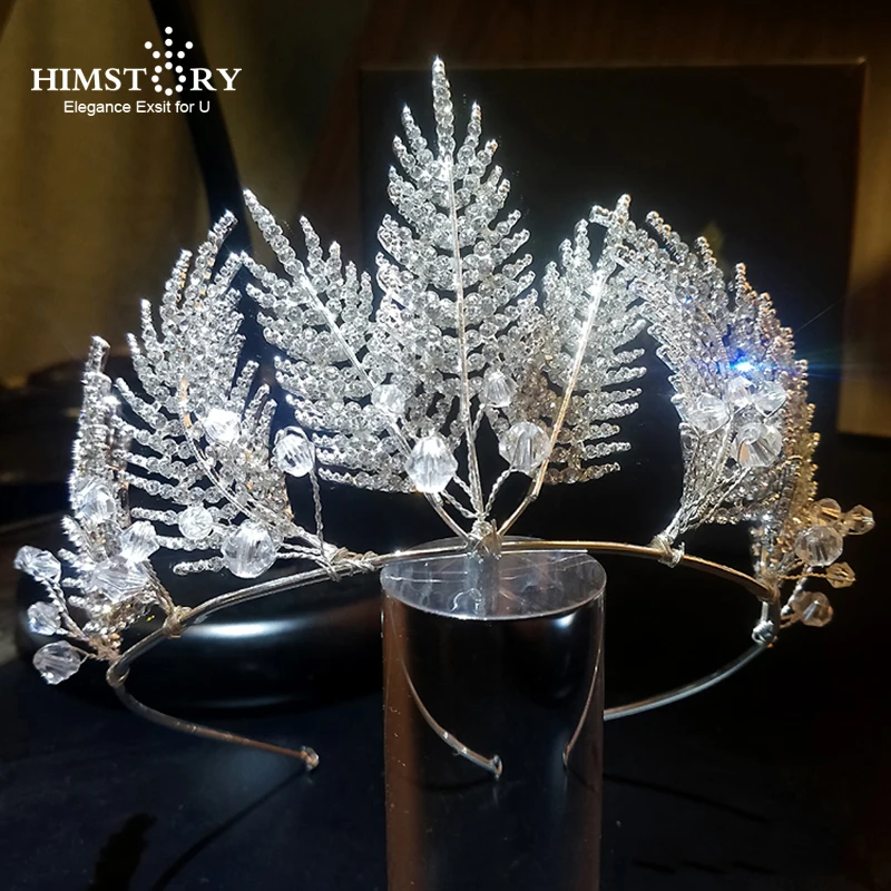 

Himstory Elegant Crystal Leaf Tiara Crown Big Leaves Wedding Pageant Crown Hair Ornaments Bridal Hairband Hair Accessories