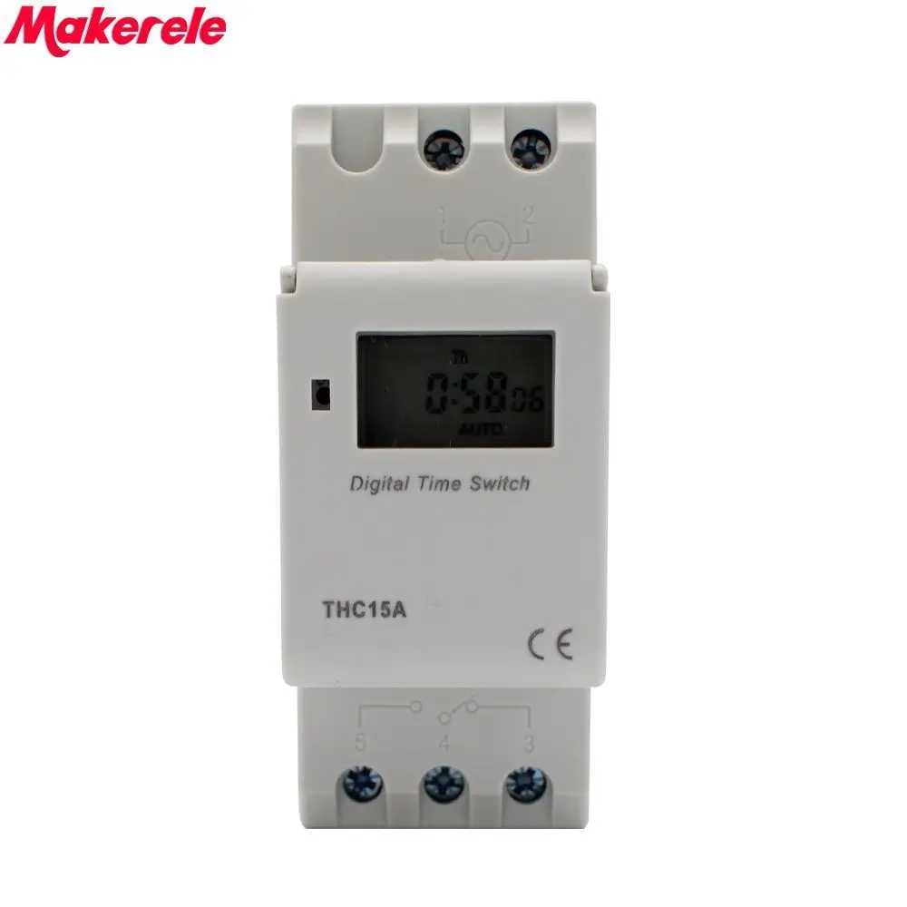 LCD Power Digital 220-240V 7 Days Programmable Din Rail Digital Timer Time Switch Relay THC15A MINI Makerele