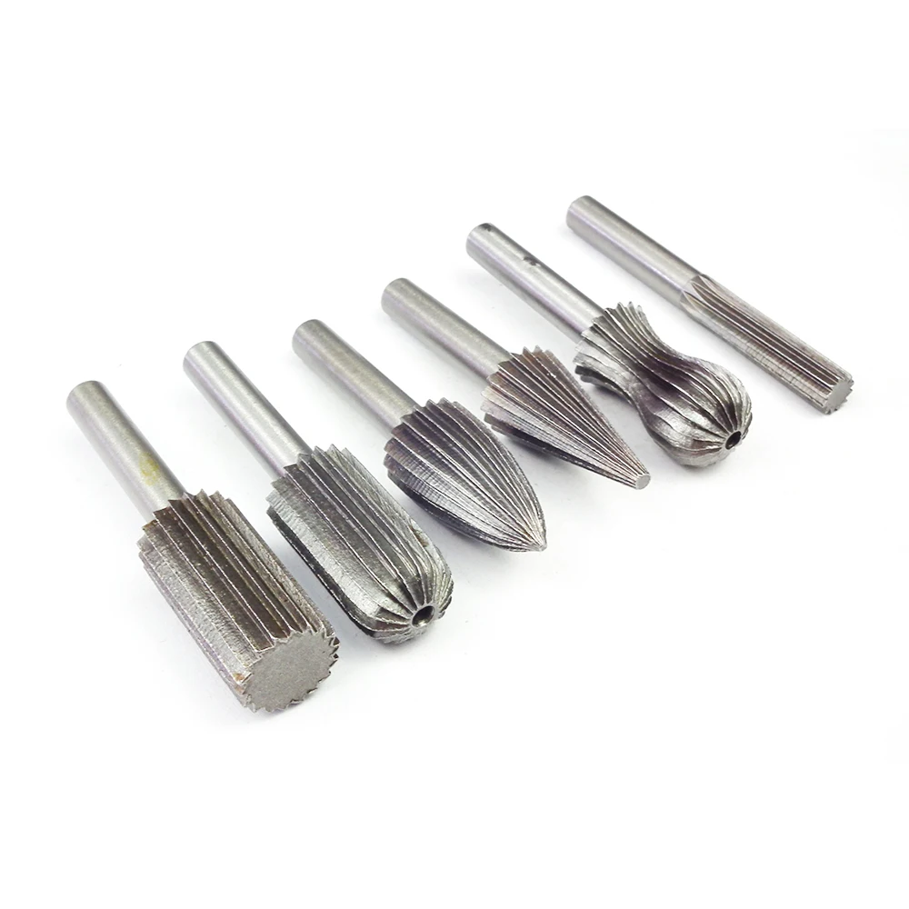 6pcs High Speed Steel Rotary Rasp For Woodworking Engraving Knife Rotating Grinding Cutter Carving Wood  Power tool accessories