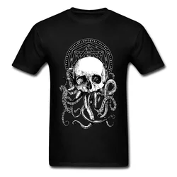 Pieces Of Cthulhu T Shirts Crazy Tees Men Black T-shirt Skull Octopus Print Tshirt Cotton Tops Vintage Style Drop Shipping