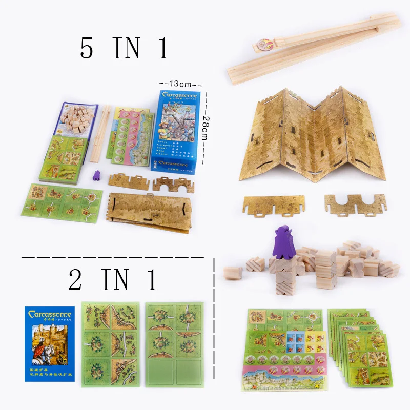 Carcassonne 5 in 1 ,2 in 1 Expand Board Game 2-5 Players For Family/Party/Gift Best Gift Funny Tile-placement Game