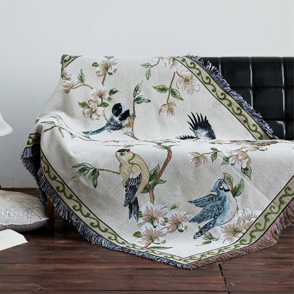 RAYUAN Multi-function 100% Cotton Floral Throw Double Faced Crochet Thread Blanket Sofa Chair Bed Cover Tapestry Carpets Towel