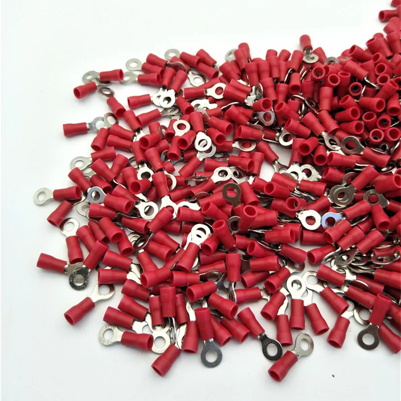 1000 Pcs RV1.25-4 Red Sleeve Pre Insulated Ring Terminals Lug Connector Free shipping