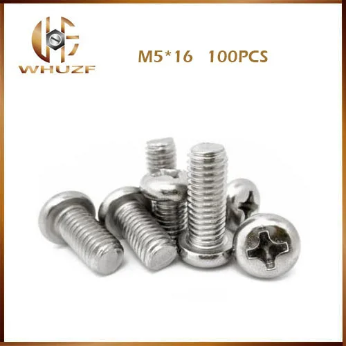 Free shipping 100PCS Stainless Steel M5 x 16mm Cross Round Head Philips Screws Hex Socket Button Head Cap Screws Thread Diameter