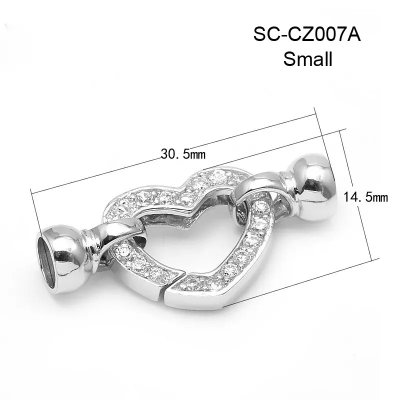 Heart Shape White Rhodium Plated 925 Sterling Silver With Zircon Stone Connector Spring Clasps SC-CZ007