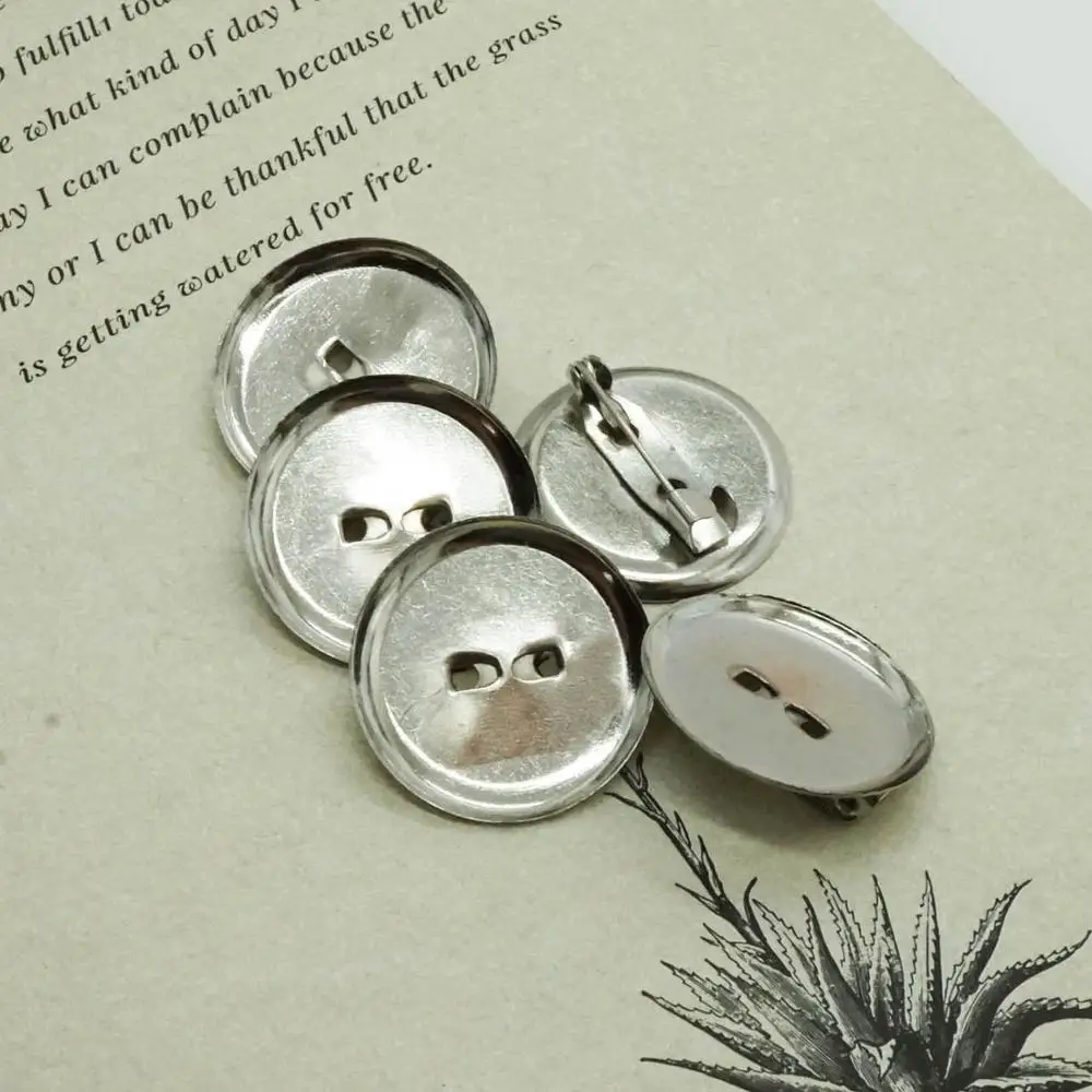 30pcs/lot 20 25 30 35mm Round Brooch Clasps Pin Disk Base Pad Bezel Blank Trays with Brooch Pins Cameo Cabochon Base Setting