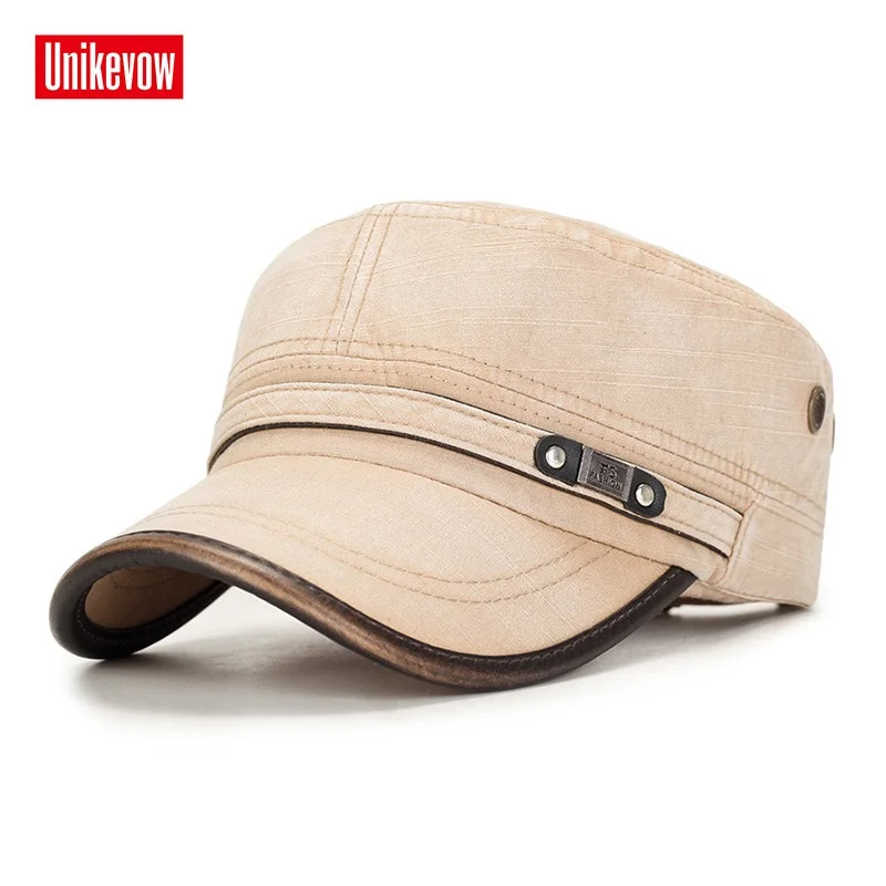 UNIKEVOW-Sombrero plano de algodón 100% para hombre, gorra Vintage de patrulla Cadete, para exteriores, con visera de Pu