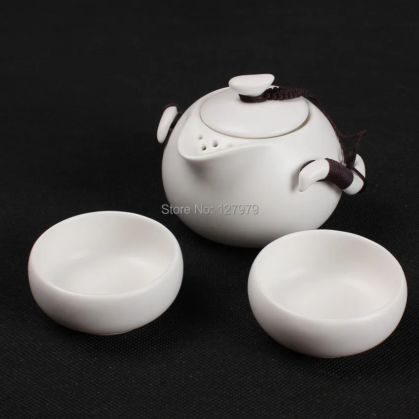 Genuine Ceramic Teaset  teapot  China Ding Kiln tea set  Kung Fu Tea set  A pot of two cups White color