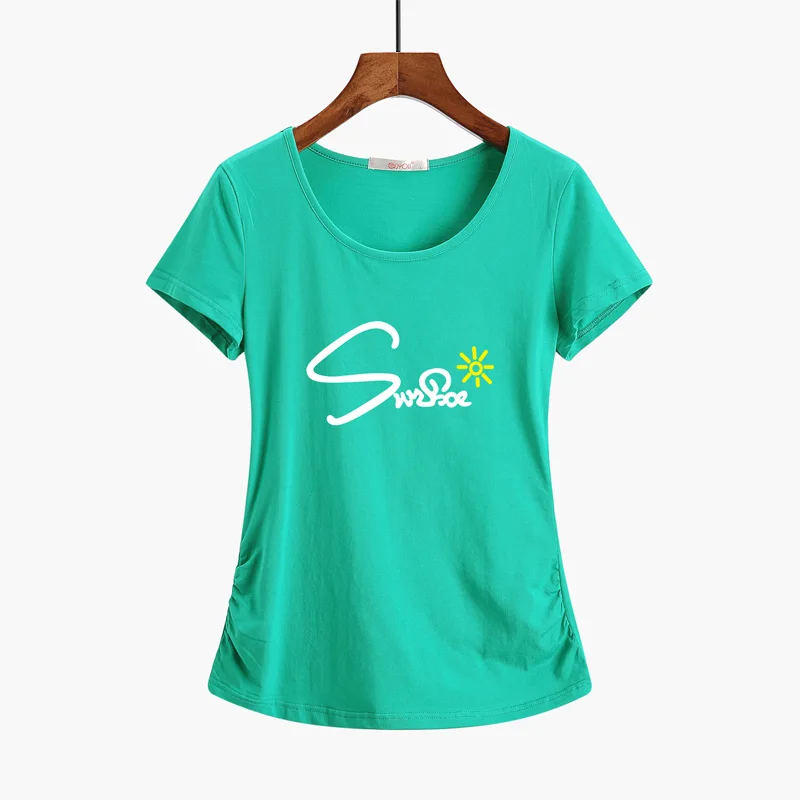 New 2024 Summer T Shirt Casual Short Sleeve Cotton Plus Size Tops Tee Women Clothes Camiseta Feminina Solid Regular
