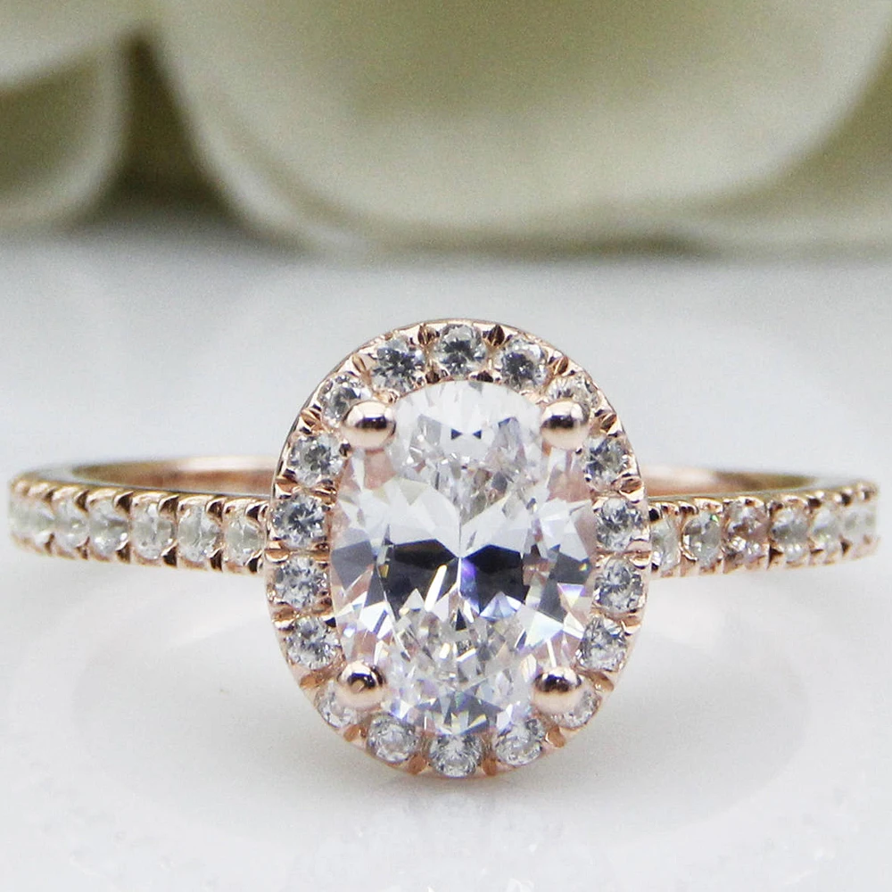 

D Color 1.5ct 6x8mm Oval Cut Brilliant Moissanite Engagement Ring Vintage Halo Ring For Women Fine Jewelry in 14K Gold Female