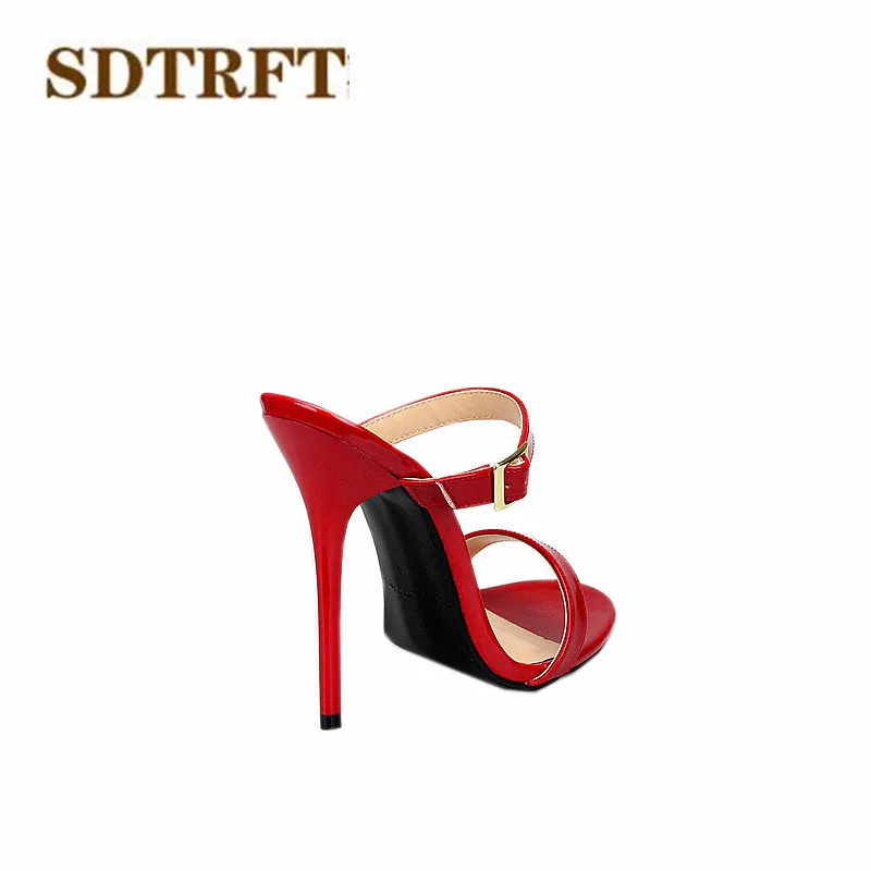 SDTRFT Stiletto Plus:46 47 48 49 50 Summer E+ width sandals 130mm thin heels sexy Open toe slides women Patent Leather shoes