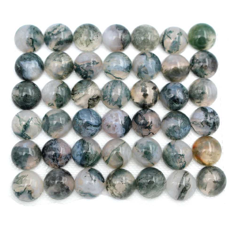 

12pcs 10mm Natural Round Dome Moss Agate stone Cabochons Semi-precious Stone Cabochon CABs Flat Backed