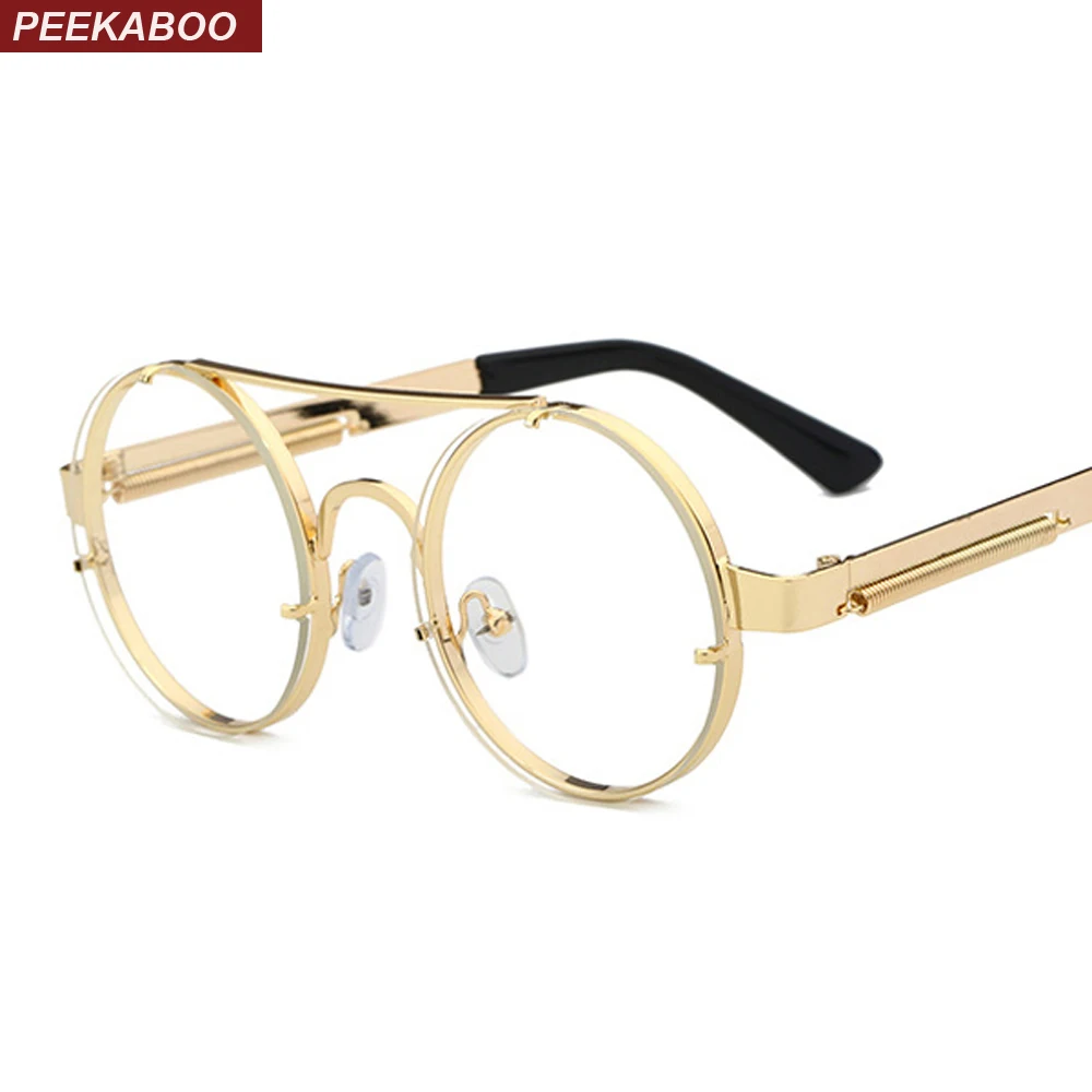 Peekaboo okrągły Oprawki do okularów mężczyźni w stylu vintage złoty 2018 płaskie top w stylu retro okrągła metalowa ramka okulary z przezroczystymi szkłami kobiety rama
